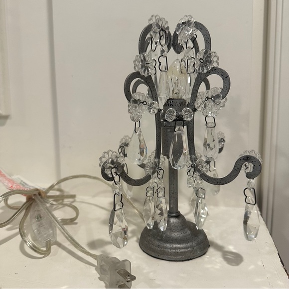 Restoration Hardware Baby Child | 9” MANOR COURT CRYSTAL TABLE LAMP aged pewter - Picture 1 of 11